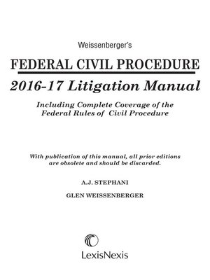 cover image of Federal Civil Procedure 2016-17 Litigation Manual